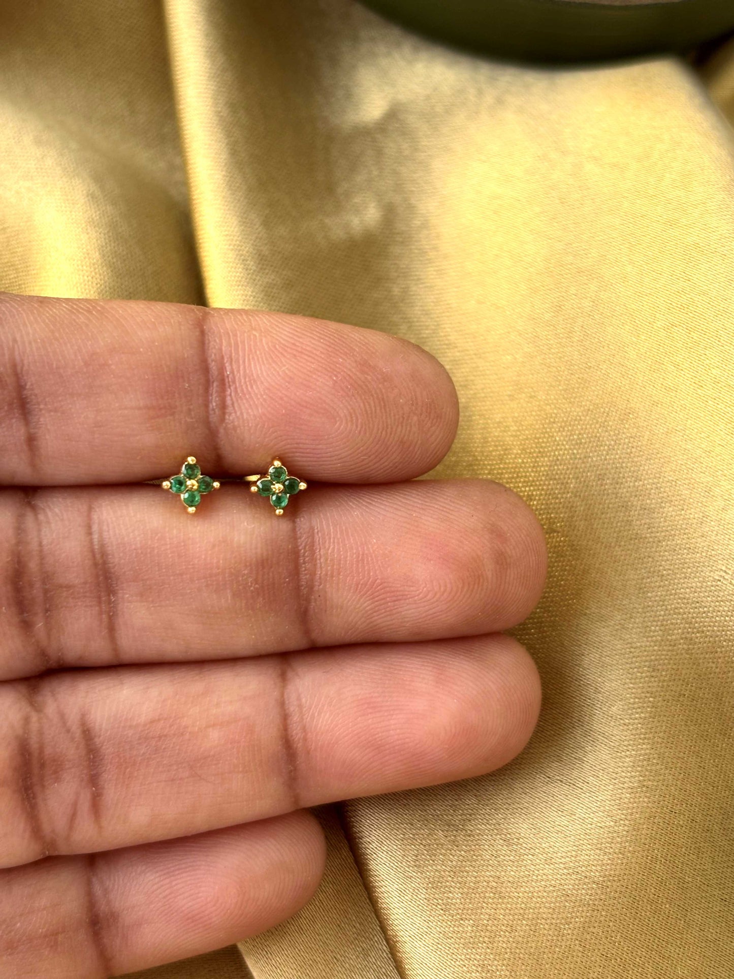 Gold Plated Tiny Green Stud Earrings