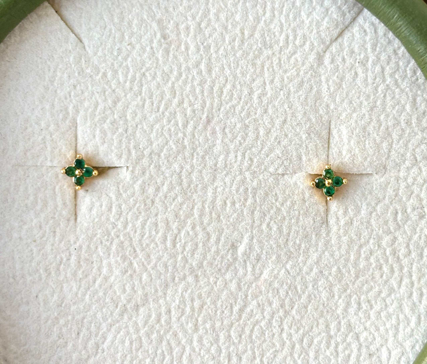 Gold Plated Tiny Green Stud Earrings