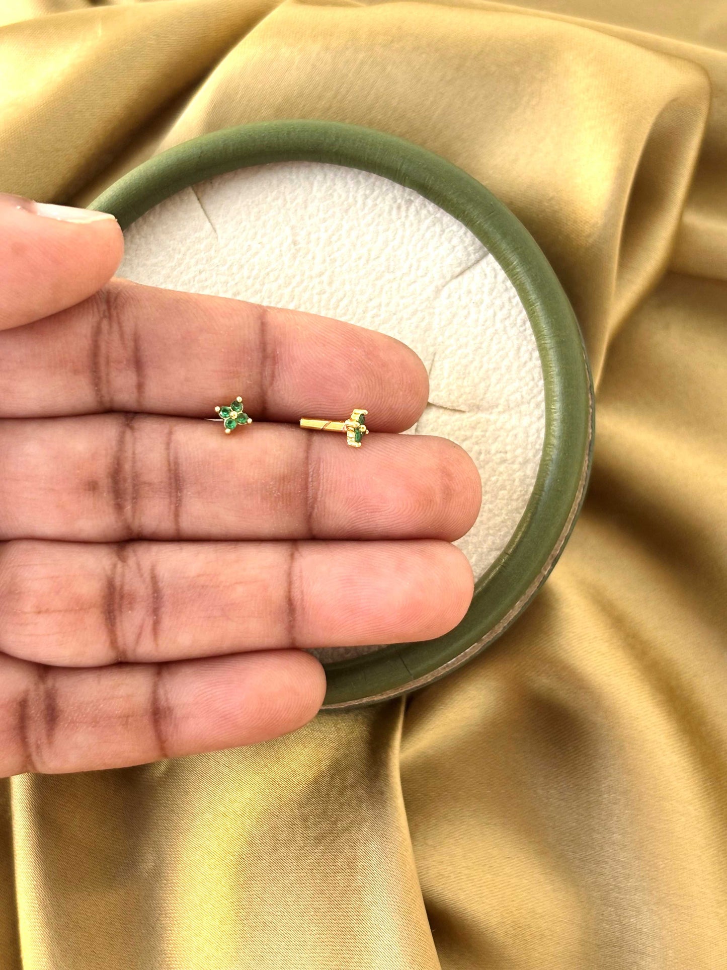 Gold Plated Tiny Green Stud Earrings