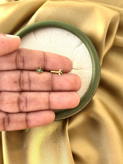 Gold Plated Tiny Green Stud Earrings