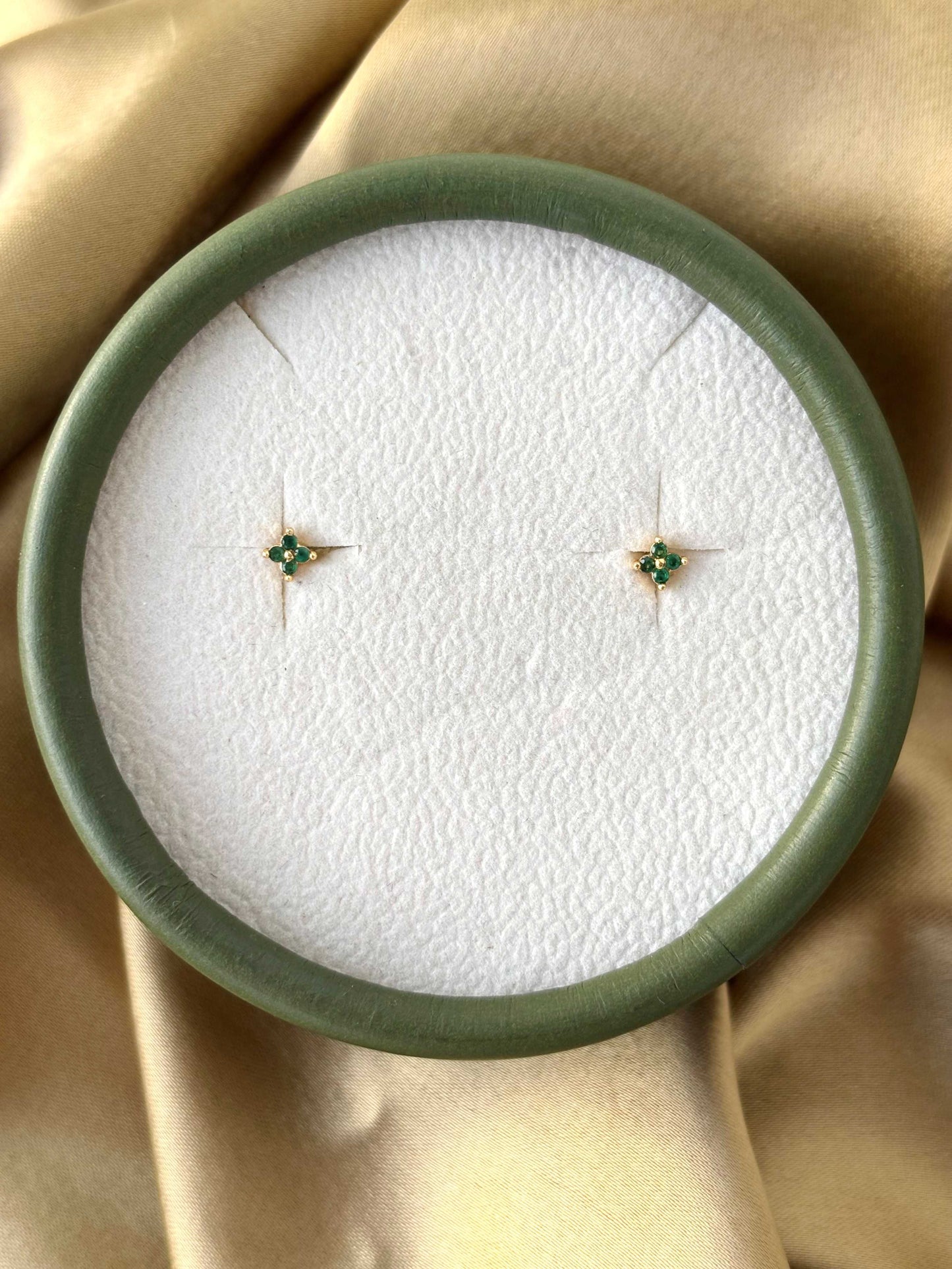 Gold Plated Tiny Green Stud Earrings