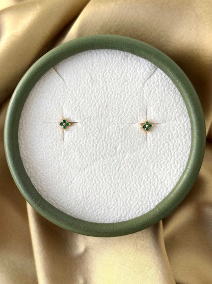 Gold Plated Tiny Green Stud Earrings