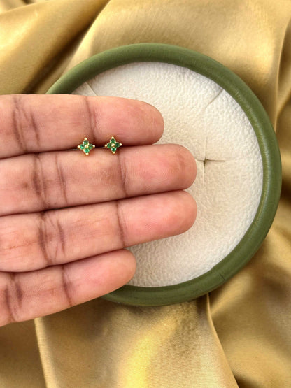 Gold Plated Tiny Green Stud Earrings