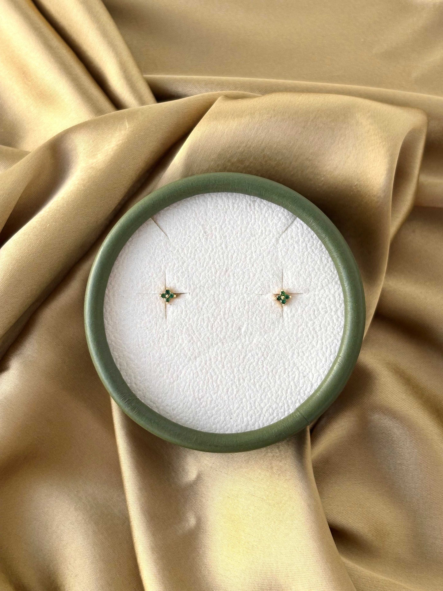 Gold Plated Tiny Green Stud Earrings