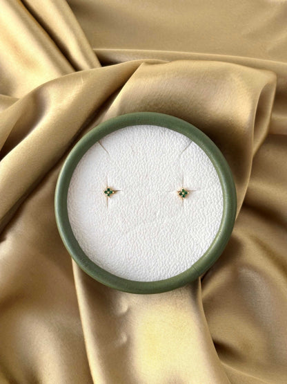 Gold Plated Tiny Green Stud Earrings
