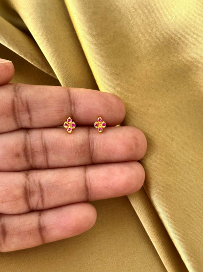 Gold Plated Tiny Pink Stud Earrings