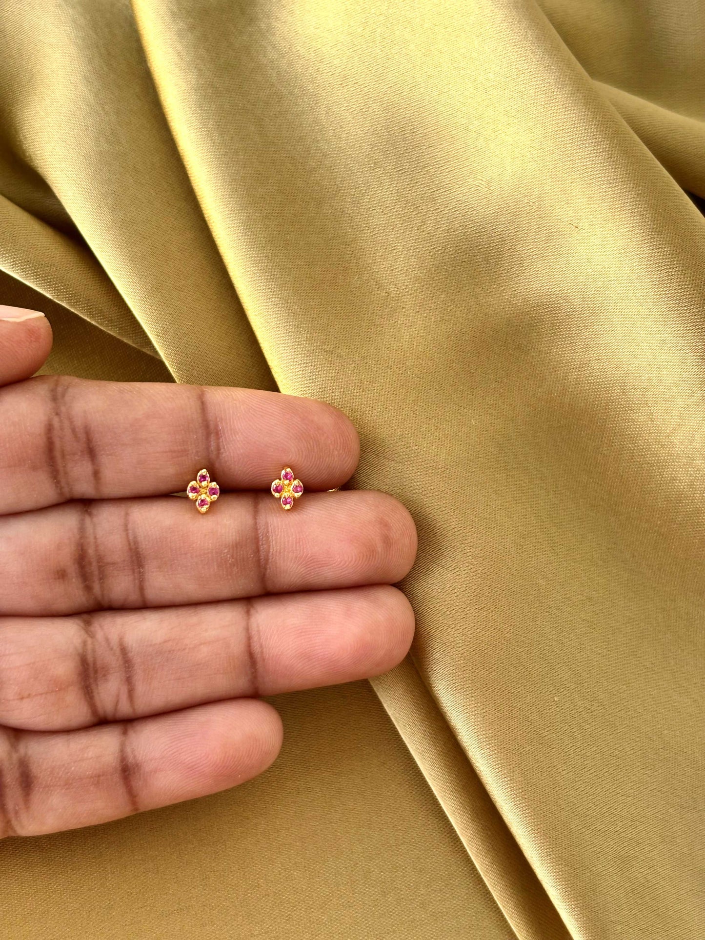 Gold Plated Tiny Pink Stud Earrings