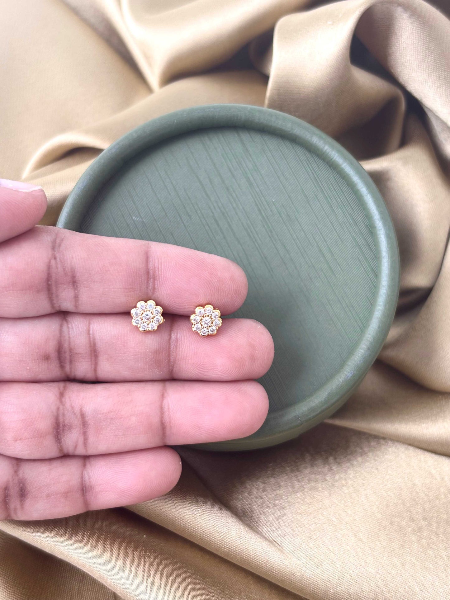 Gold Plated Tiny Floral Stud Earrings