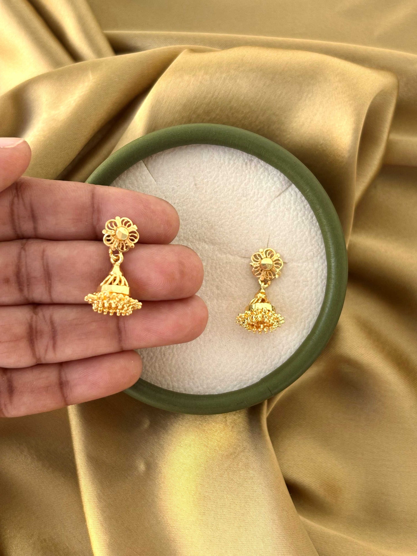 Gold Plated Medium Floral Jhumkas