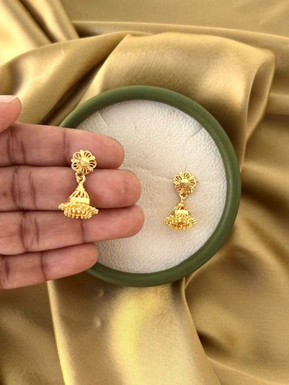 Gold Plated Medium Floral Jhumkas