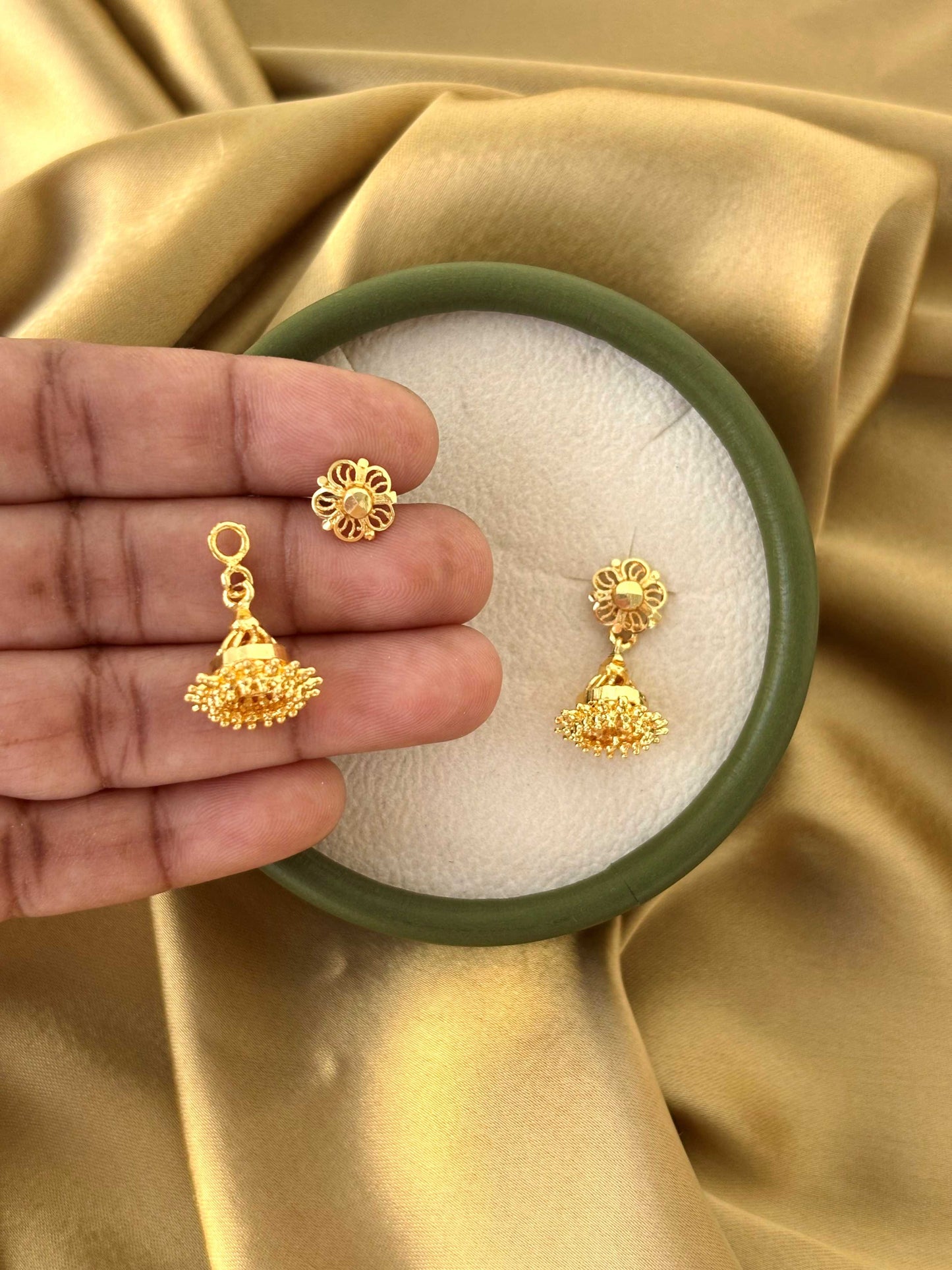 Gold Plated Medium Floral Jhumkas