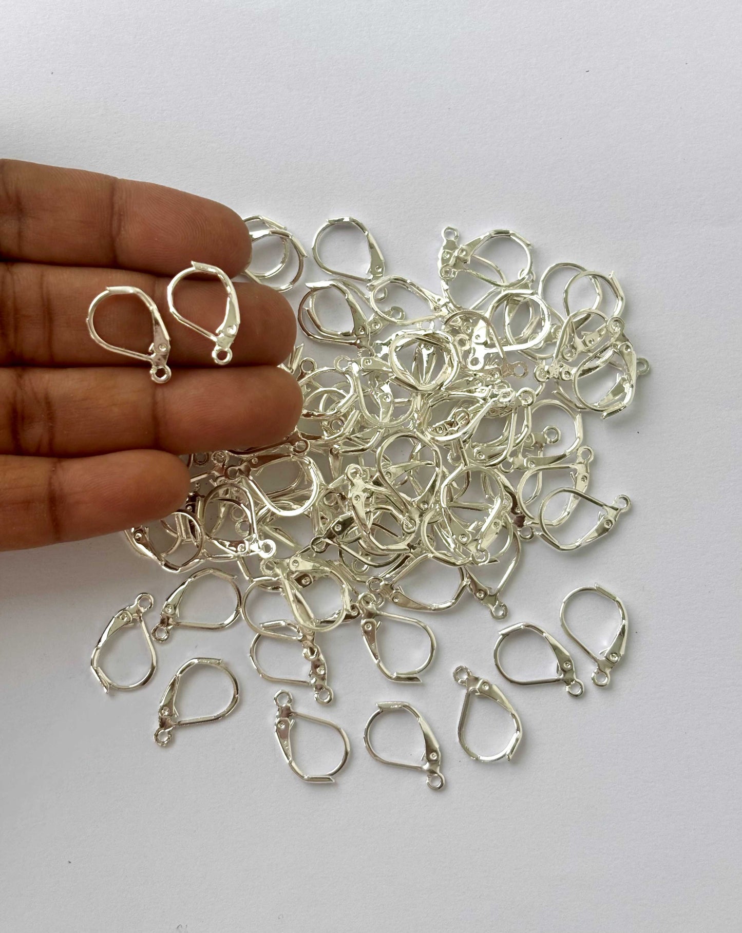 Silver Plated Lever Back Earring Hooks with Loop