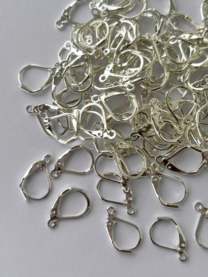 Silver Plated Lever Back Earring Hooks with Loop