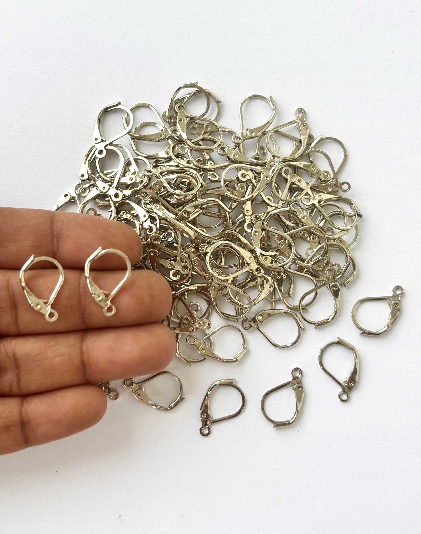 Rhodium Plated Lever Back Earring Hooks with Loop