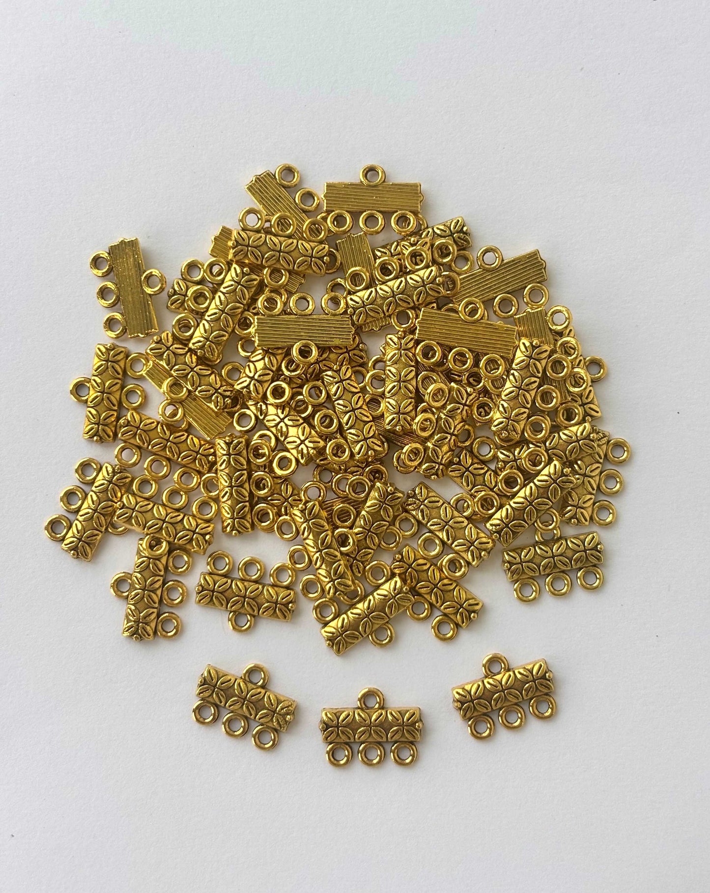 Gold Finished Textured Three Hole Spacer Connectors