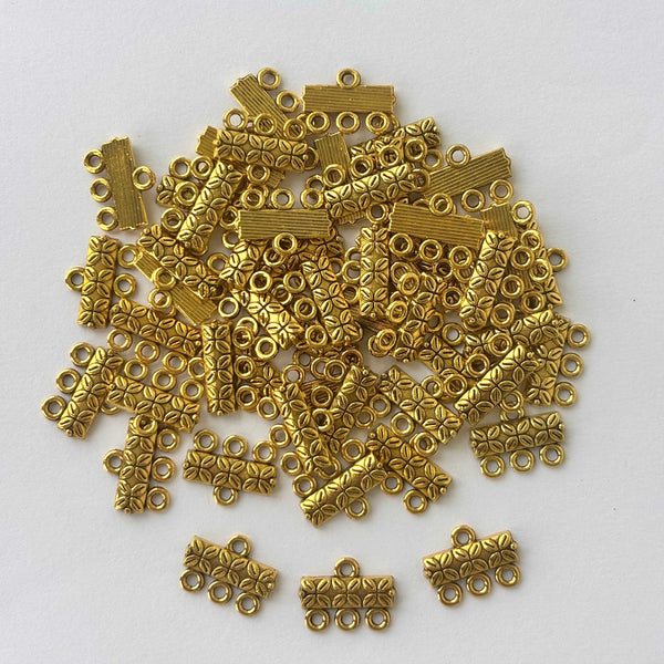 Gold Finished Textured Three Hole Spacer Connectors