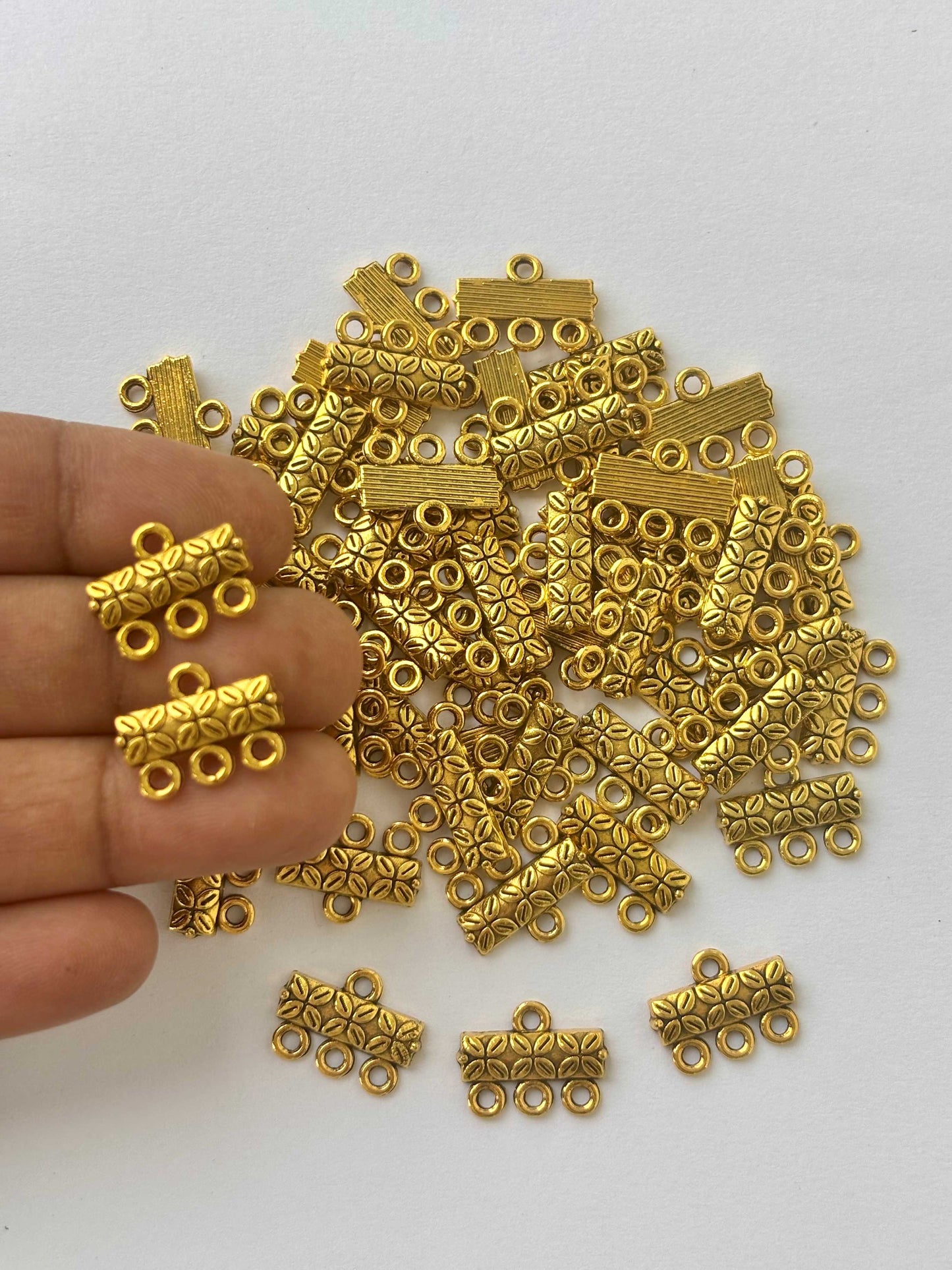 Gold Finished Textured Three Hole Spacer Connectors