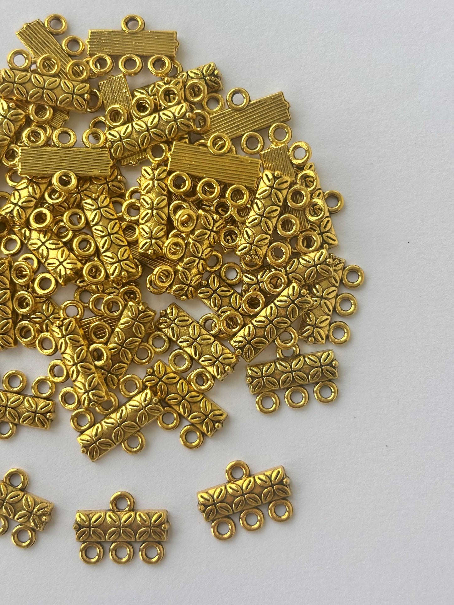 Gold Finished Textured Three Hole Spacer Connectors