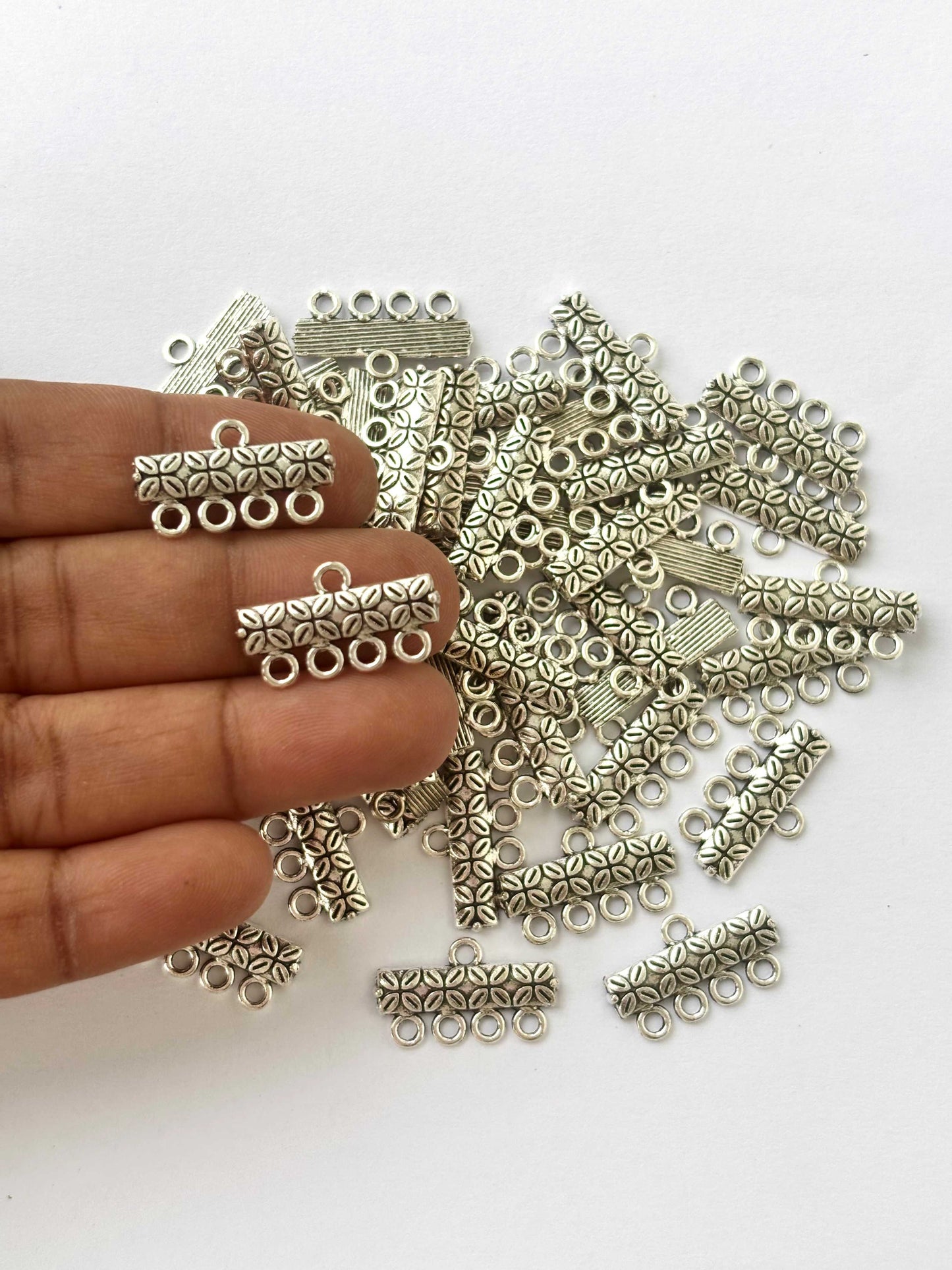 Silver Finished Textured Four Hole Spacer Connectors
