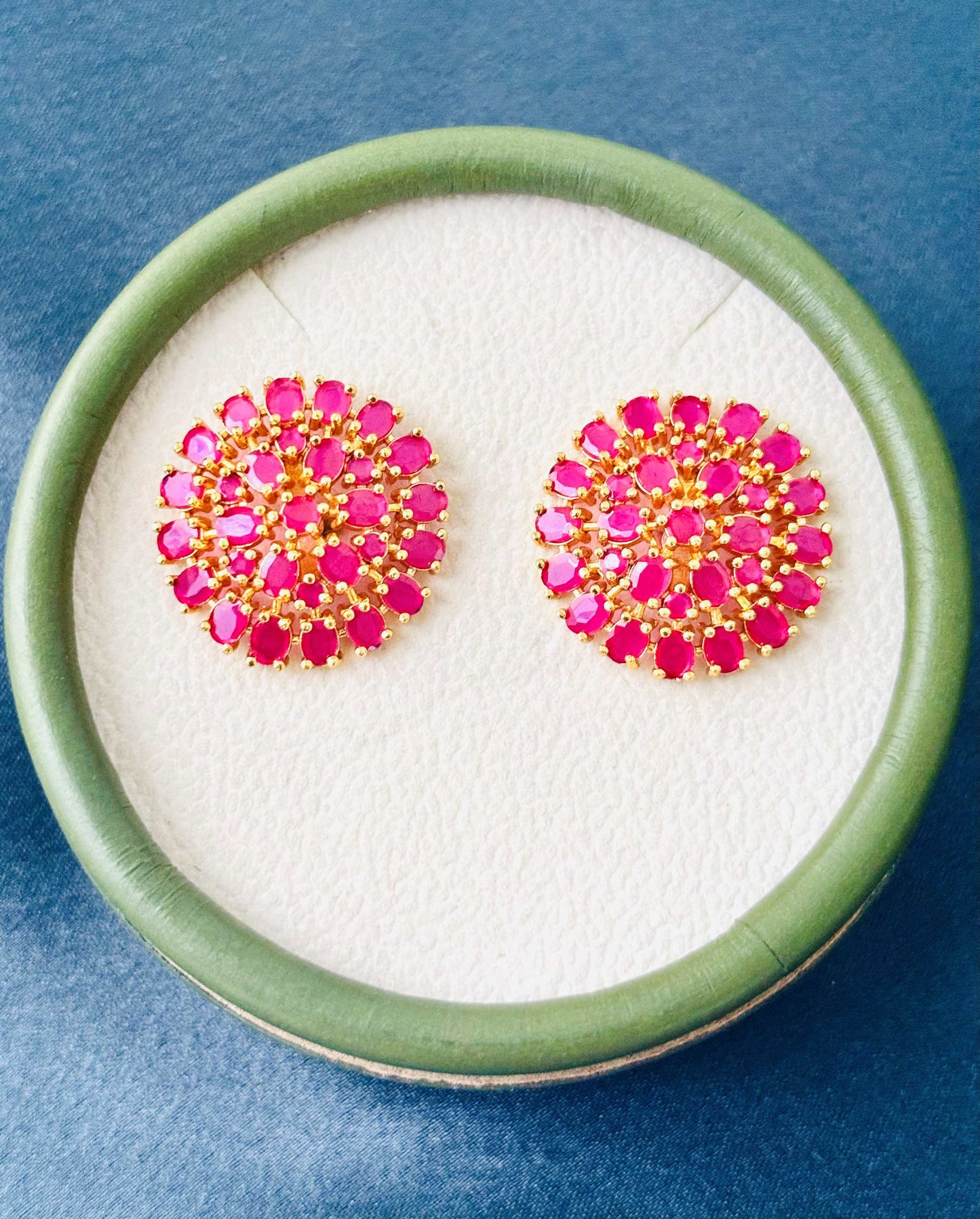 Vibrant Pink Floral Gemstone Stud Earrings