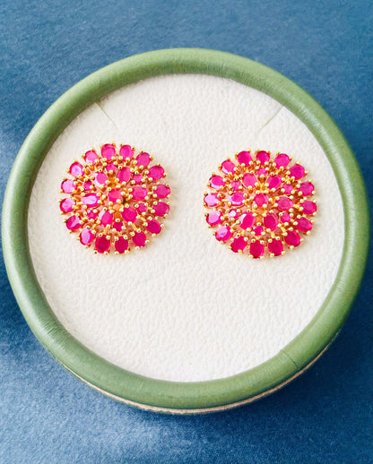 Vibrant Pink Floral Gemstone Stud Earrings