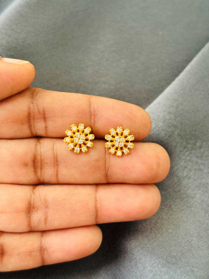 Small Gold Floral CZ Stud Earrings