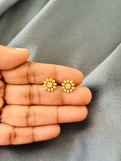 Small Gold Floral CZ Stud Earrings