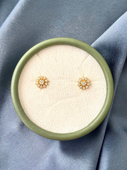 Small Gold Floral CZ Stud Earrings