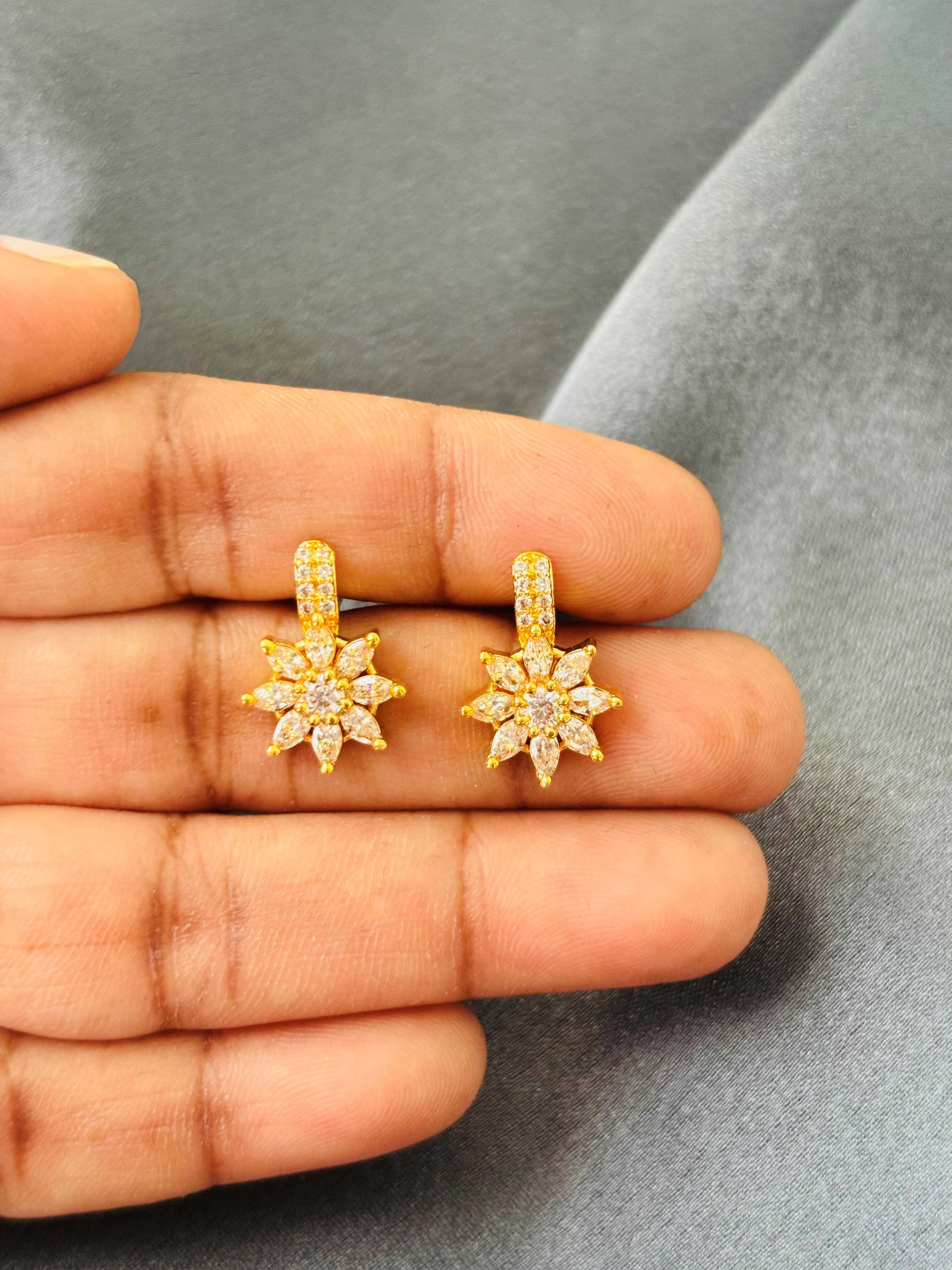 Gold Floral Drop Stud Earrings