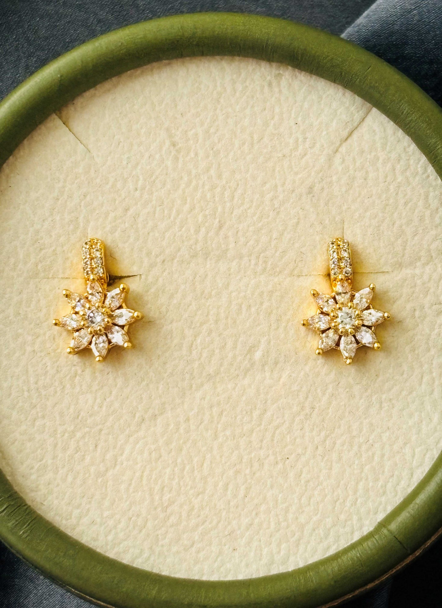 Gold Floral Drop Stud Earrings