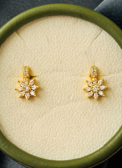 Gold Floral Drop Stud Earrings