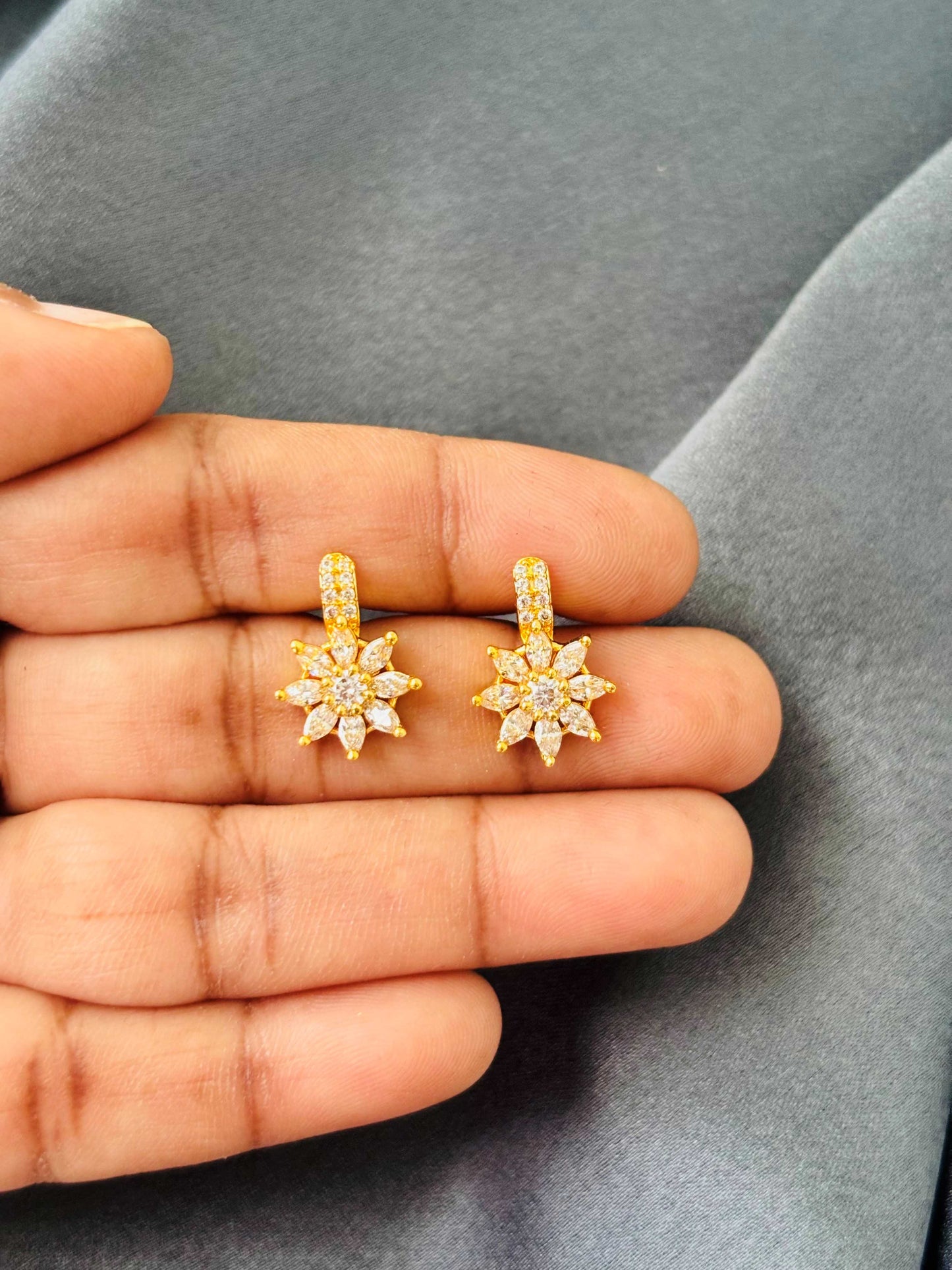 Gold Floral Drop Stud Earrings