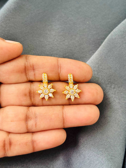 Gold Floral Drop Stud Earrings