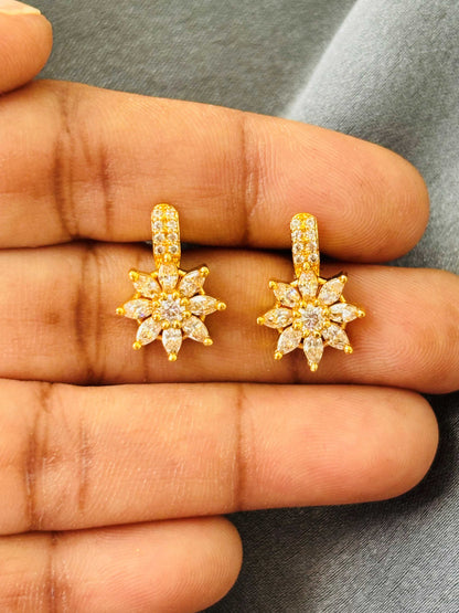 Gold Floral Drop Stud Earrings