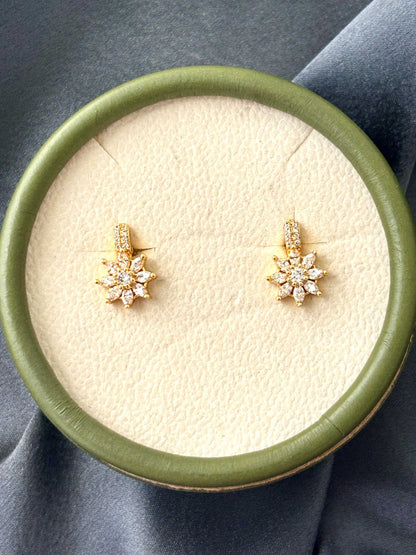 Gold Floral Drop Stud Earrings