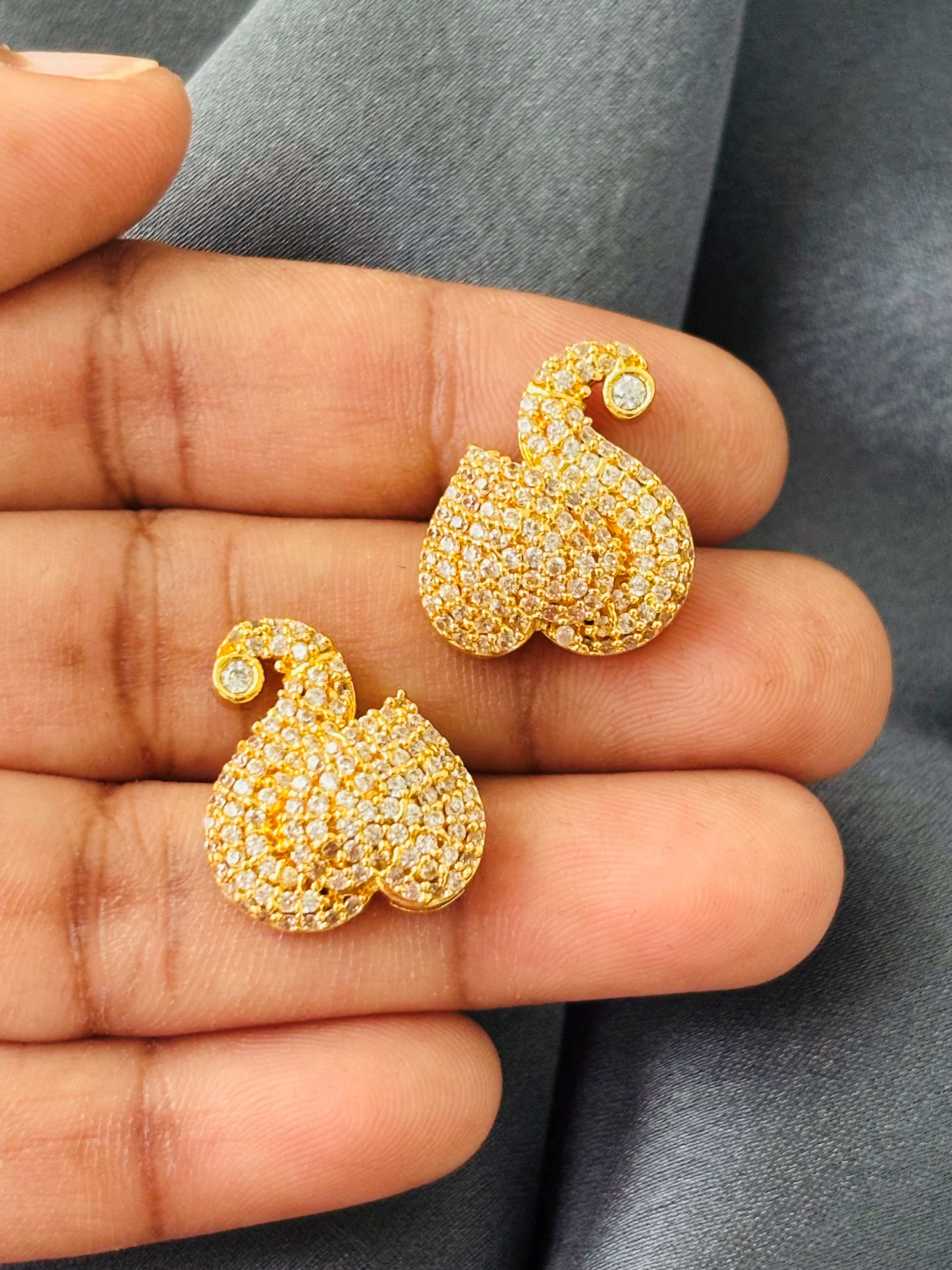 Gold Swan CZ Stud Earrings