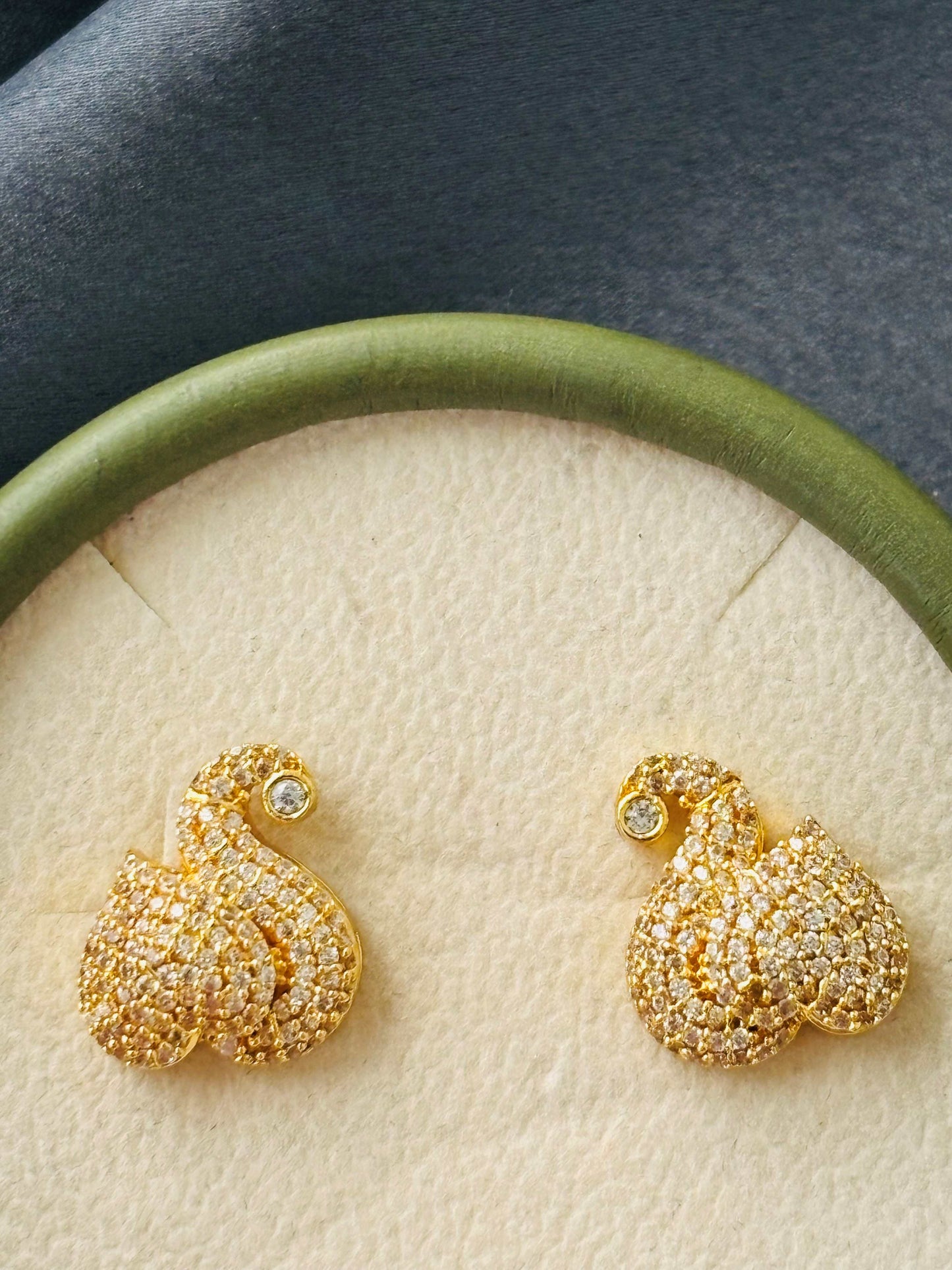 Gold Swan CZ Stud Earrings