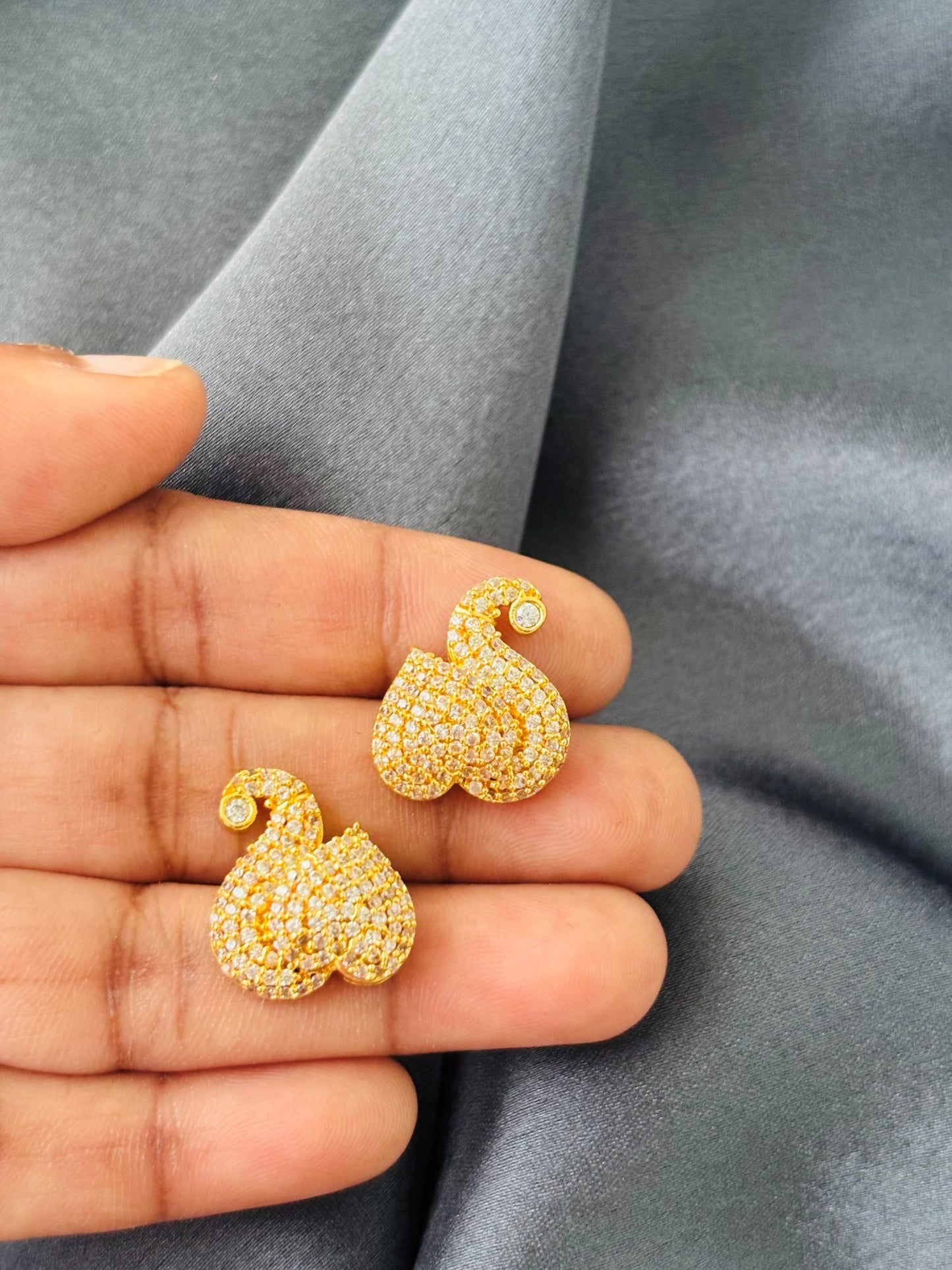 Gold Swan CZ Stud Earrings