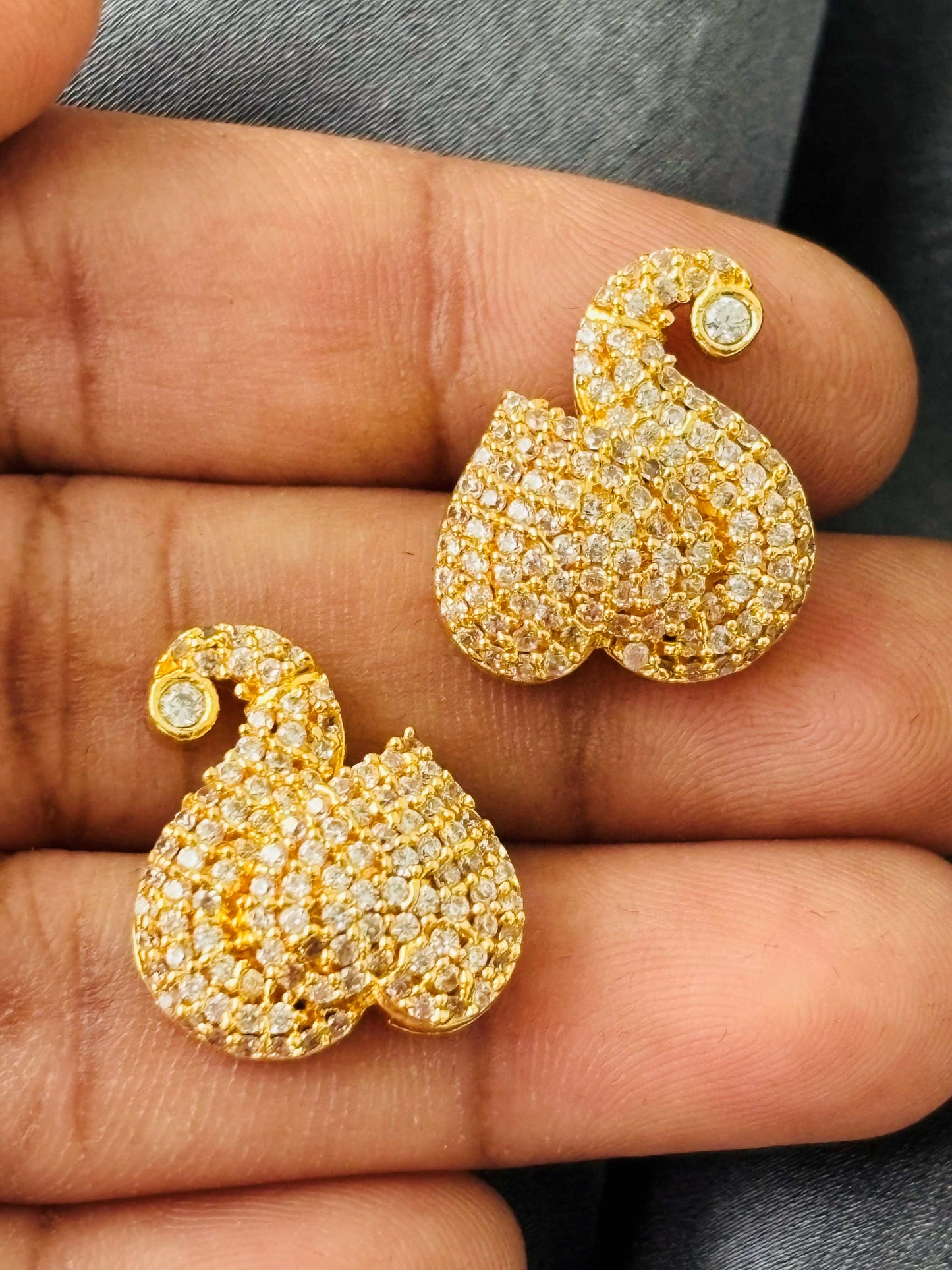 Gold Swan CZ Stud Earrings