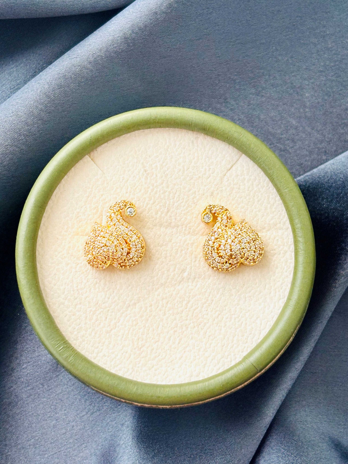 Gold Swan CZ Stud Earrings