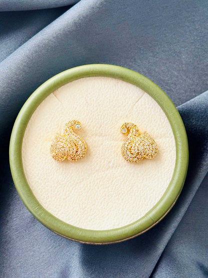 Gold Swan CZ Stud Earrings