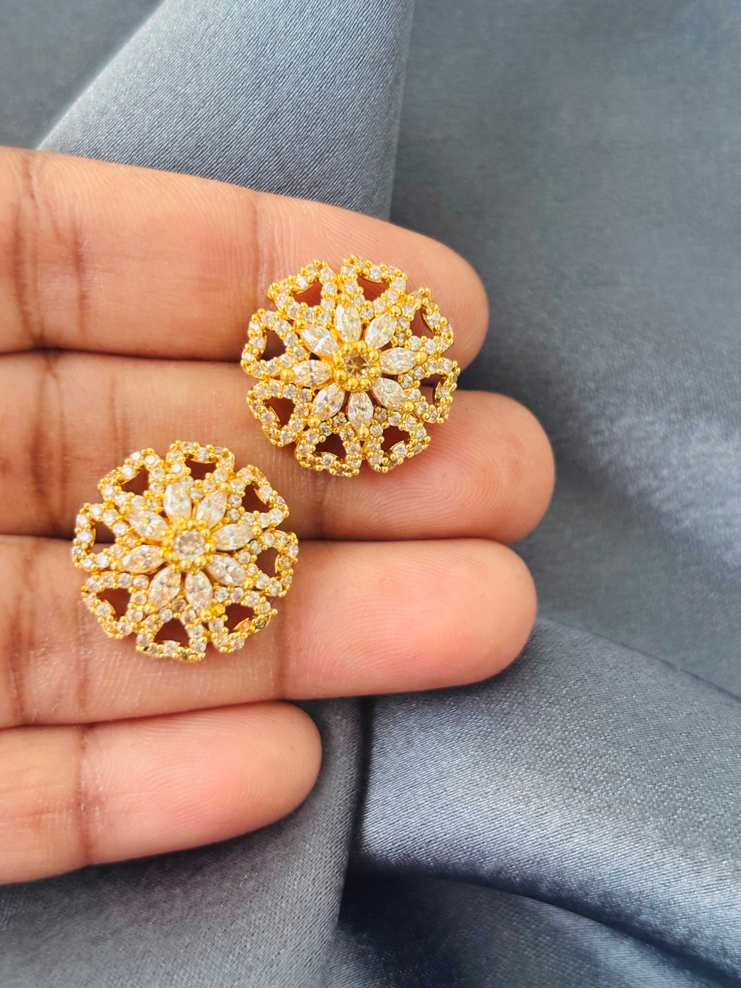 Gold Floral Mandala Stud Earrings
