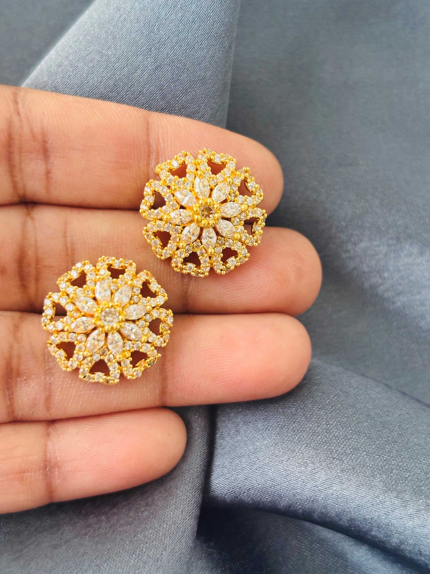 Gold Floral Mandala Stud Earrings