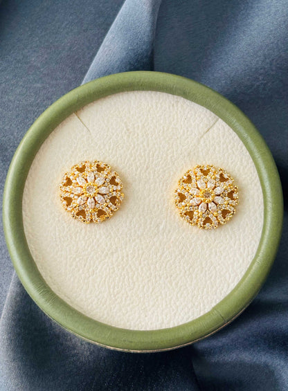 Gold Floral Mandala Stud Earrings