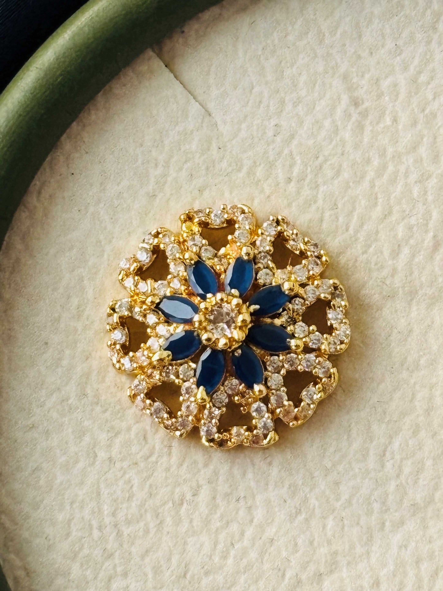 Gold Blue Floral Mandala Stud Earrings