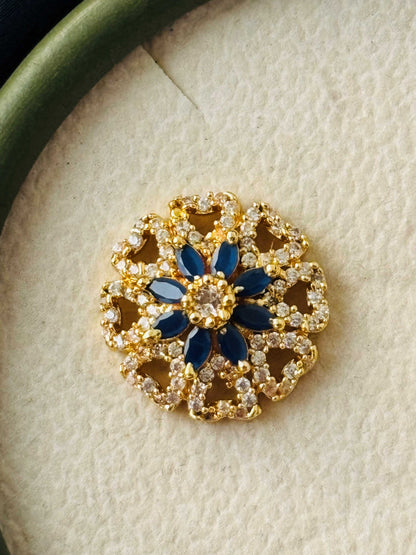 Gold Blue Floral Mandala Stud Earrings