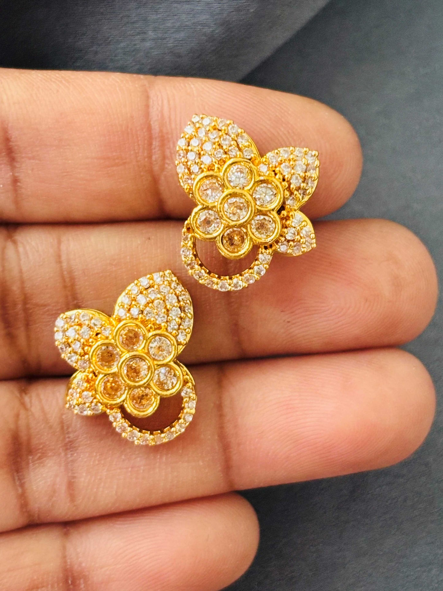 Gold Butterfly White Stud Earrings