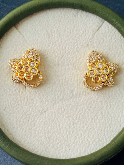 Gold Butterfly White Stud Earrings
