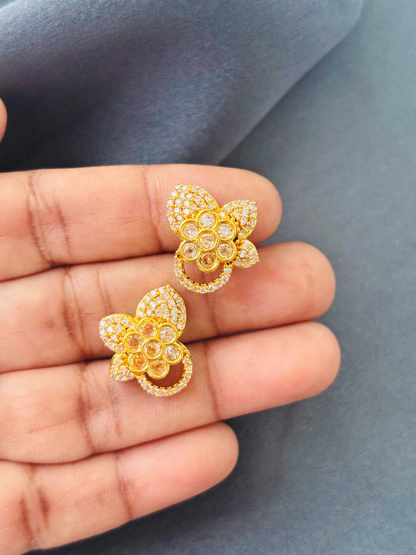 Gold Butterfly White Stud Earrings