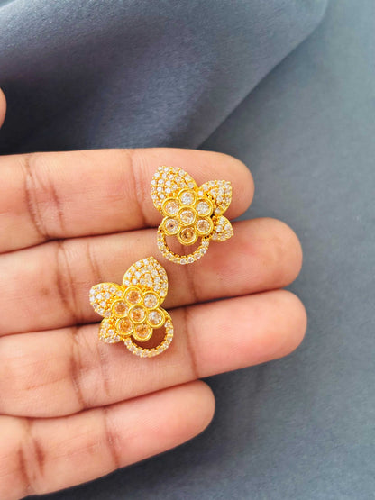 Gold Butterfly White Stud Earrings